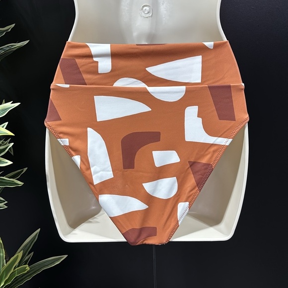 UpWest High Waist banded,high cut thigh, Organic Bikini Bottom,geometric pattern - Picture 3 of 5